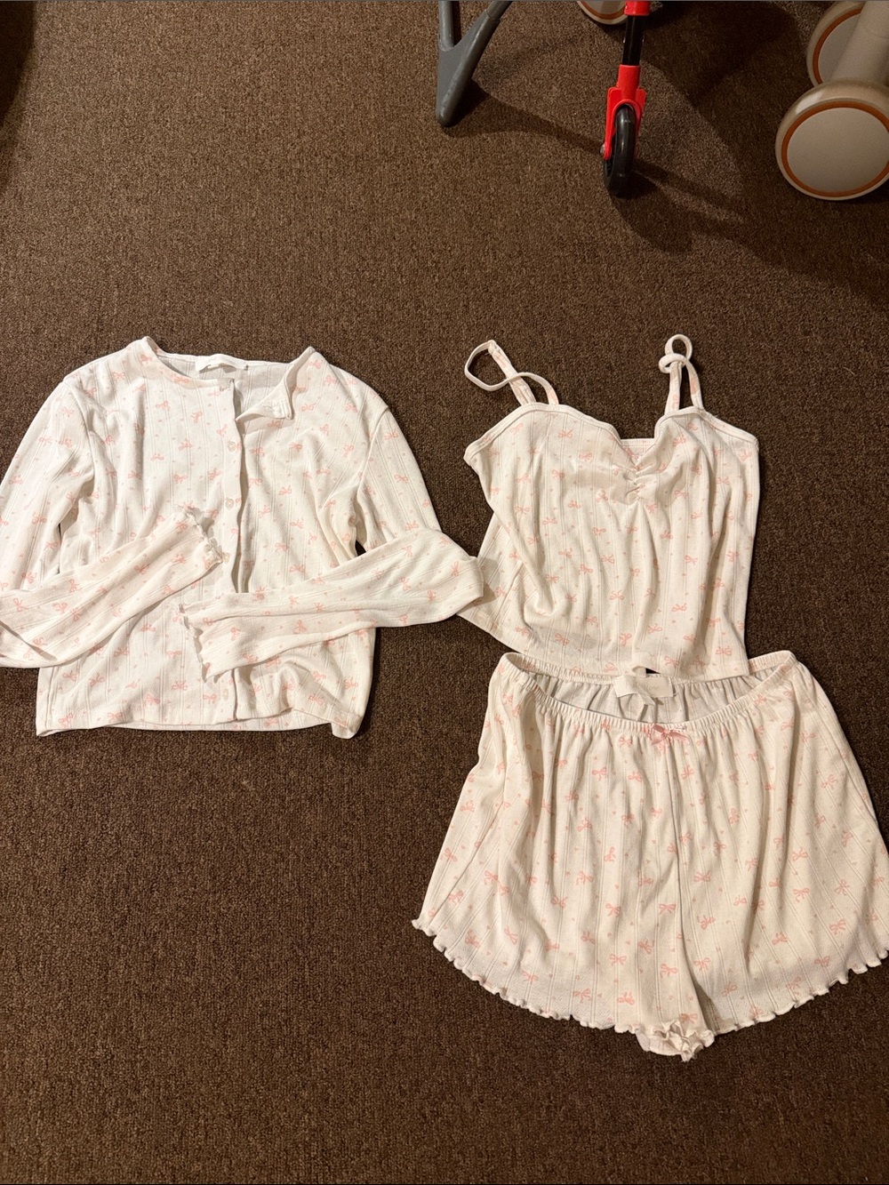 Women's 3-Piece Sleep Set in Light Pink Floral - Tank, Cardigan & Shorts